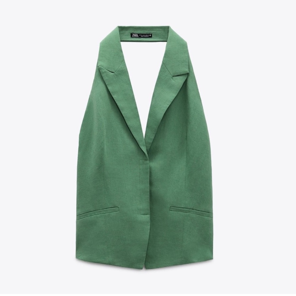 Zara Green Linen Blend Halter Top
